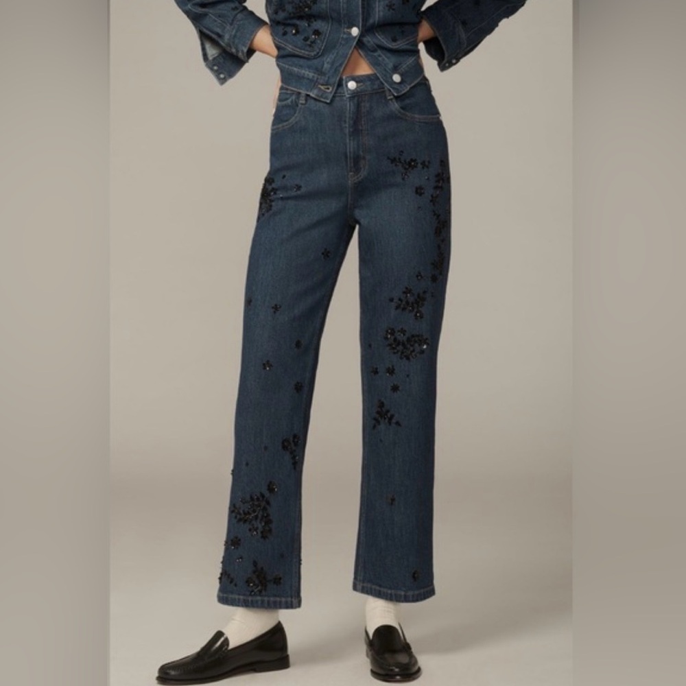Pilcro The Anne High Rise Straight Leg Jeans by Pilcro : Embellished Edition